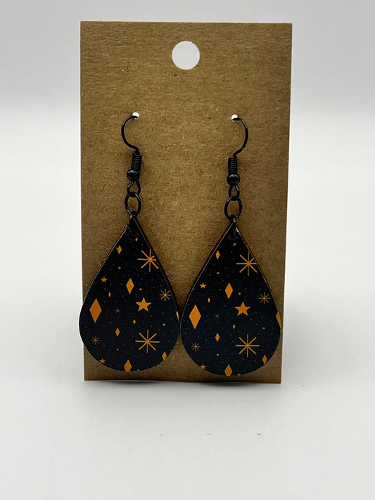 Orange Stars UV Printed Earrings