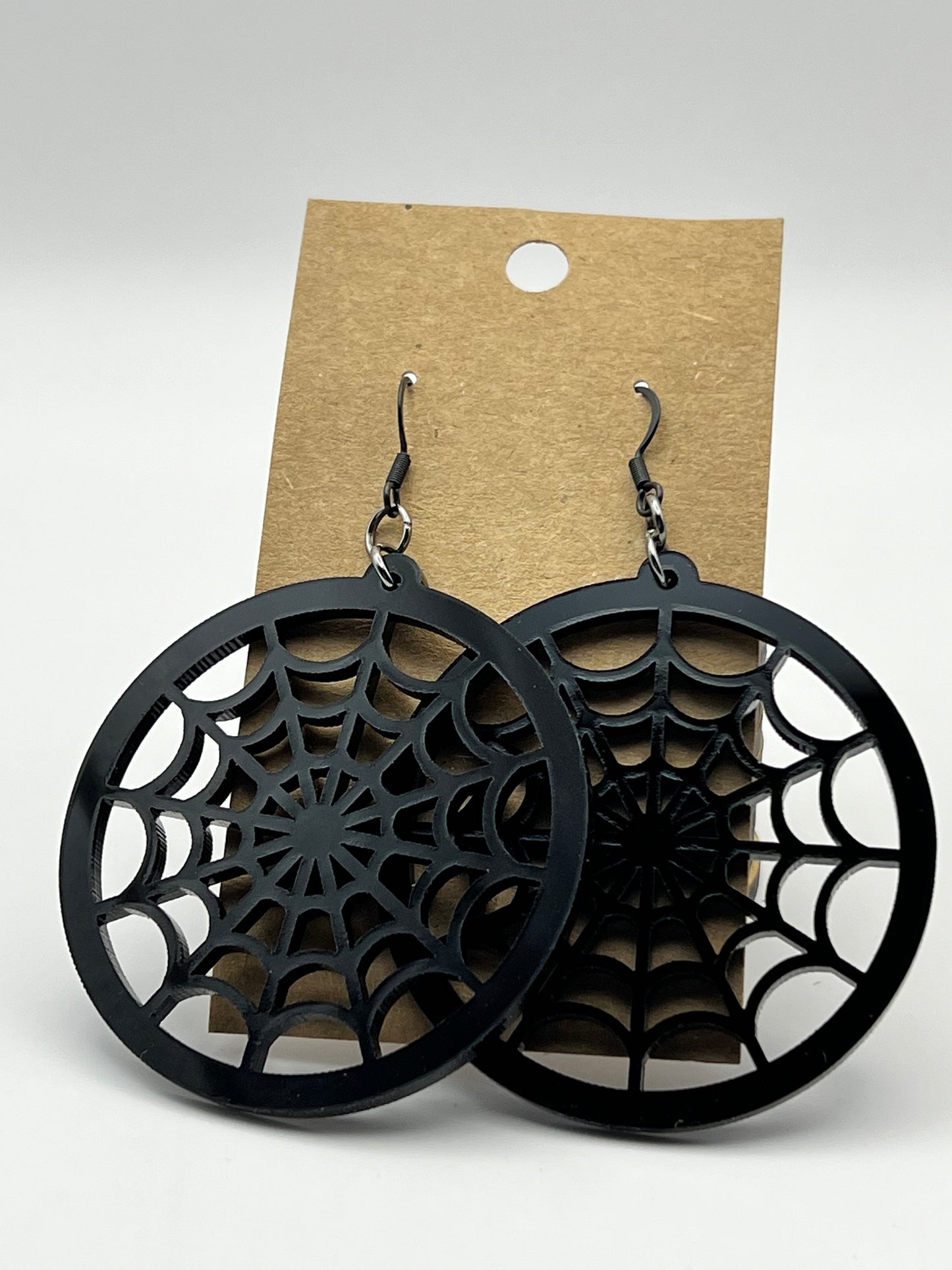 Large Round Cobweb Halloween Earrings