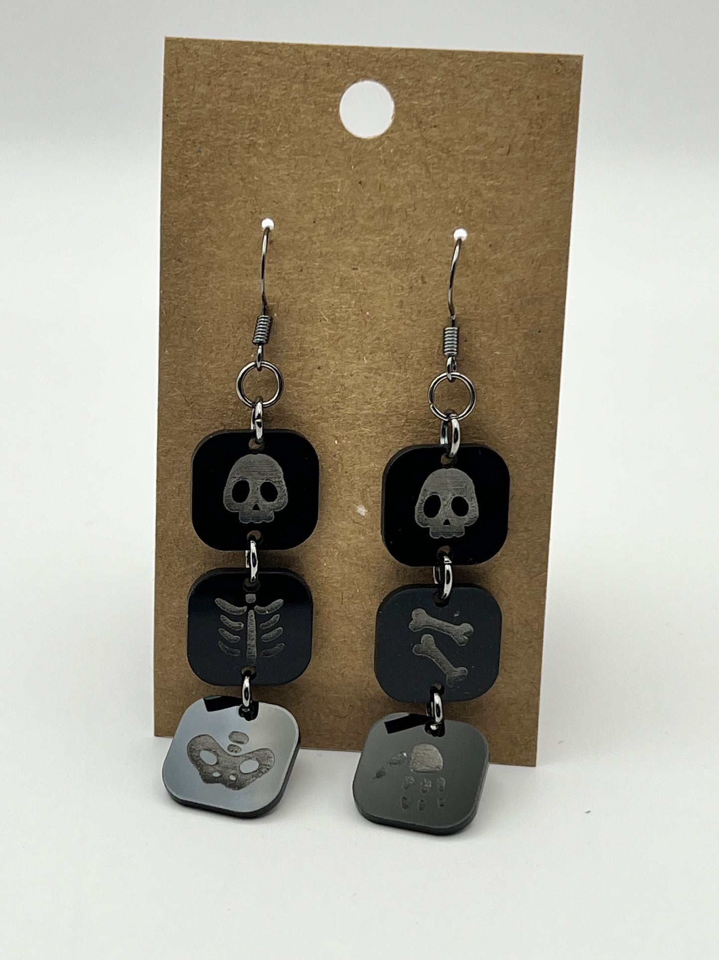 Three Section Skeleton Halloween Earrings