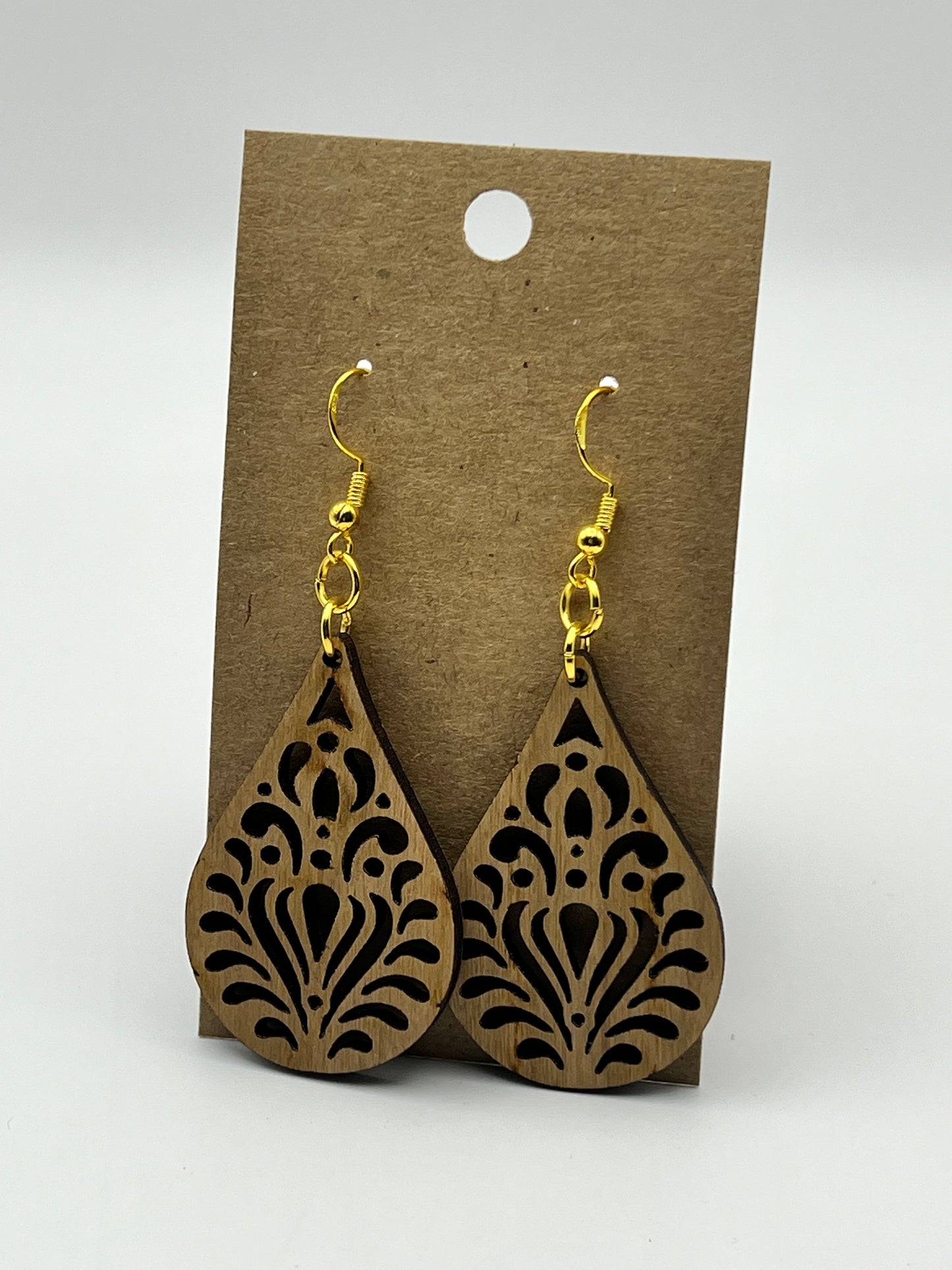Teardrop Cut Wood Earrings