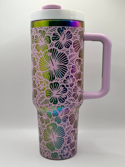 Pink Hibiscus 40 oz Tumbler Full Wrap Design