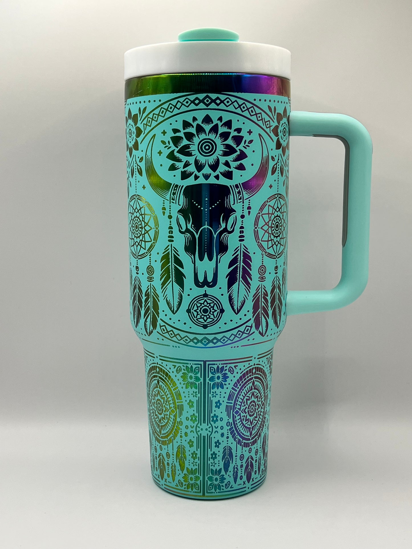 Southwest Skull and Feathers 40 oz Tumbler Full Wrap Design