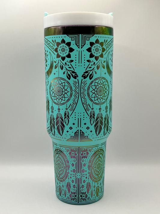 Southwest Skull and Feathers 40 oz Tumbler Full Wrap Design