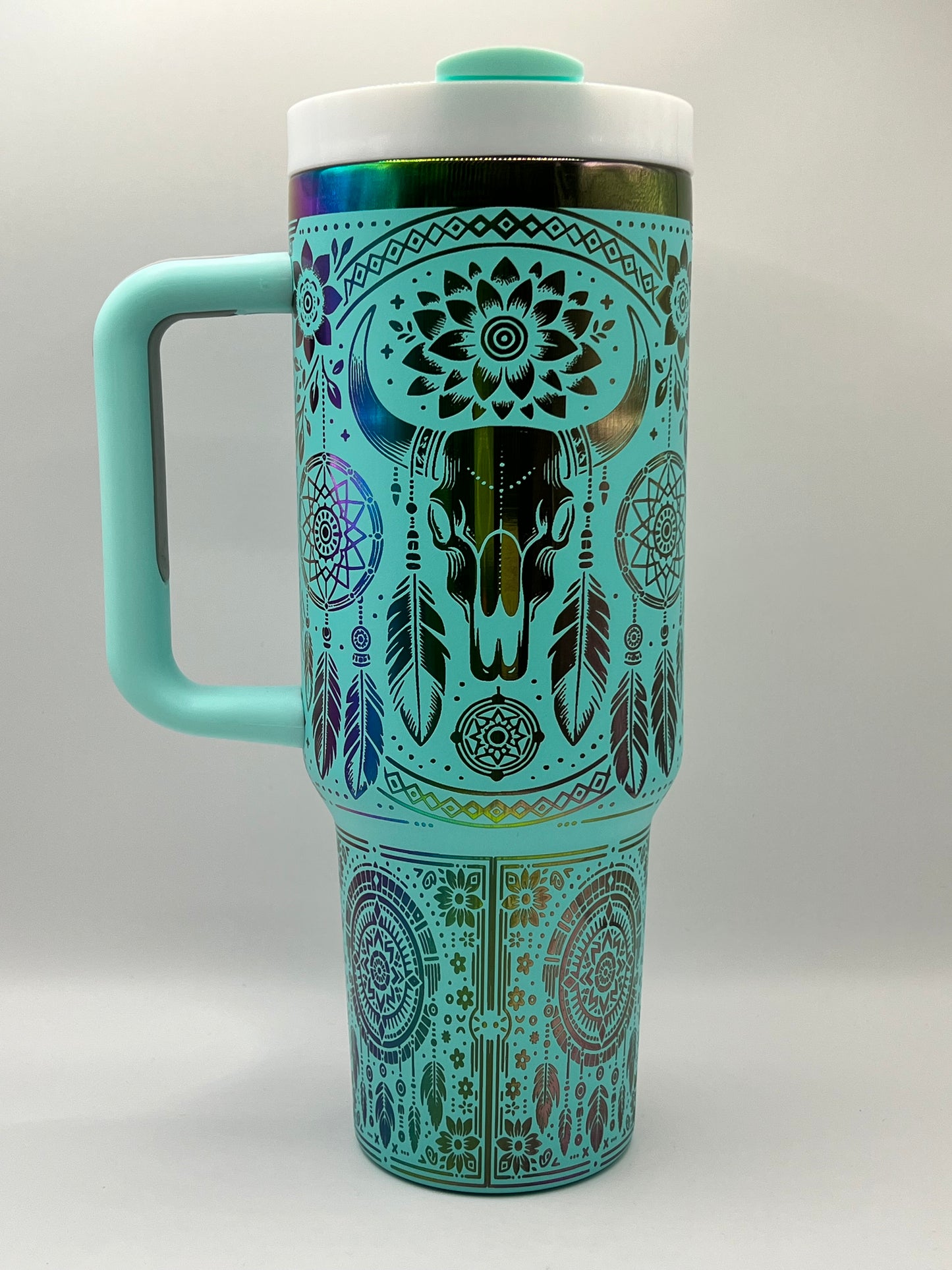 Southwest Skull and Feathers 40 oz Tumbler Full Wrap Design