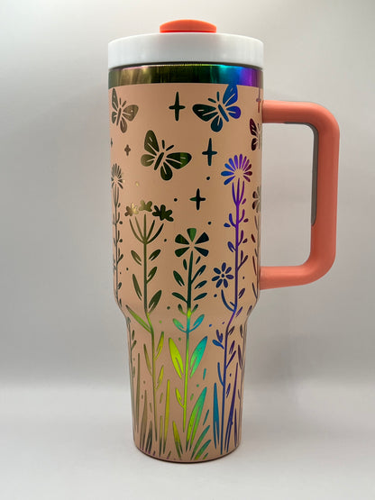 Wildflowers and Butterflies 40 oz Tumbler Full Wrap Design