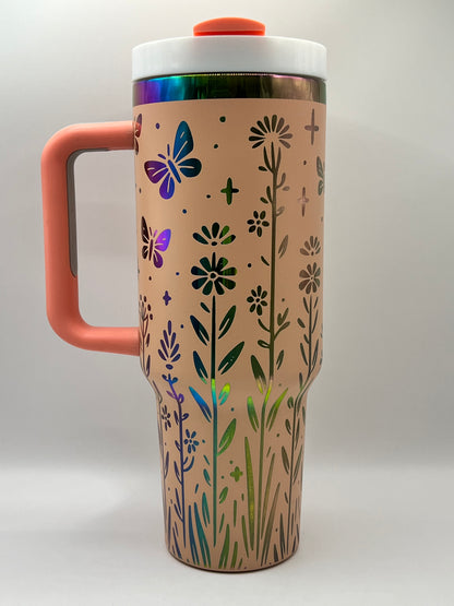 Wildflowers and Butterflies 40 oz Tumbler Full Wrap Design