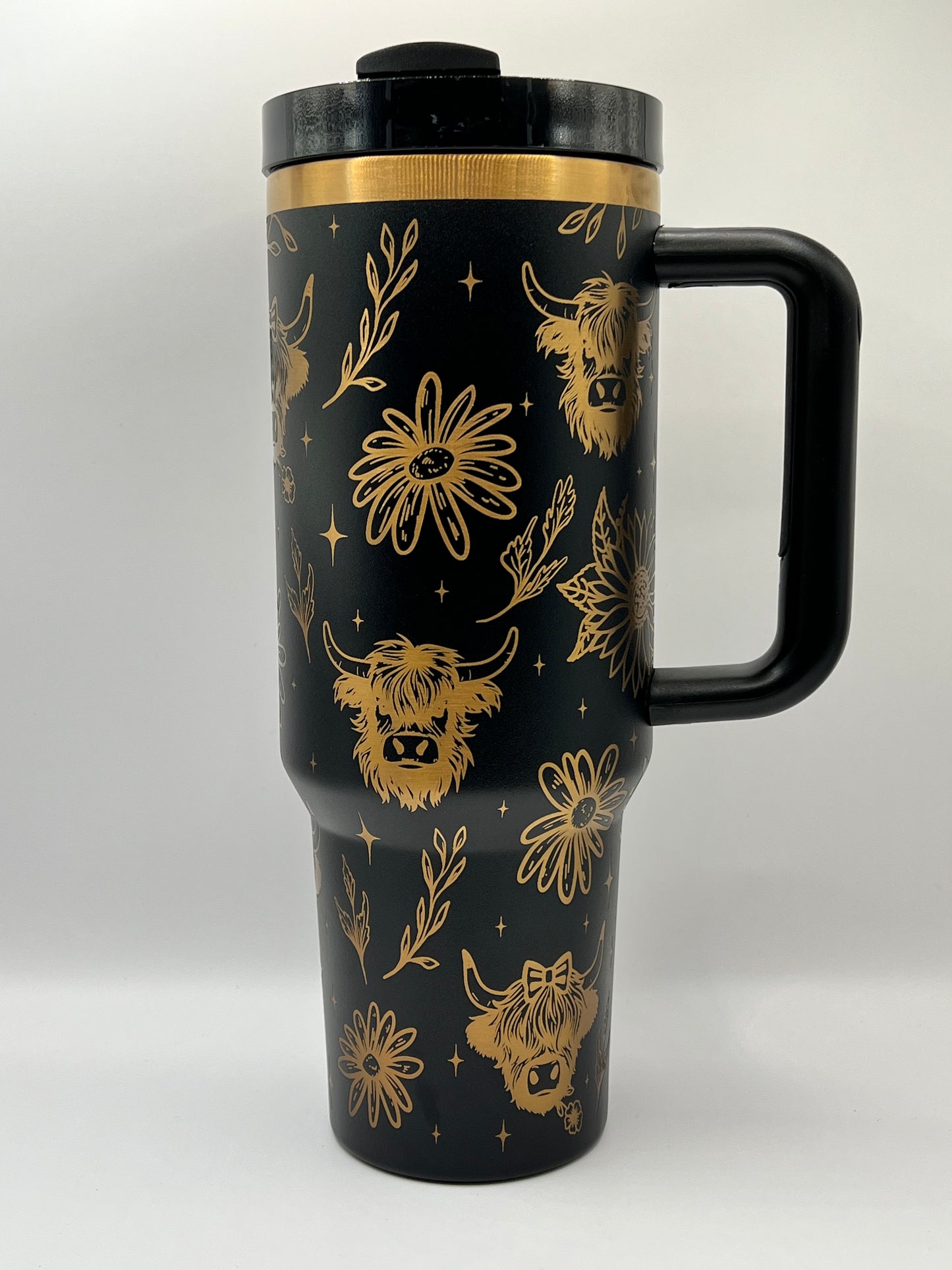 Highland Cows and Flowers 40 oz Tumbler Full Wrap Design