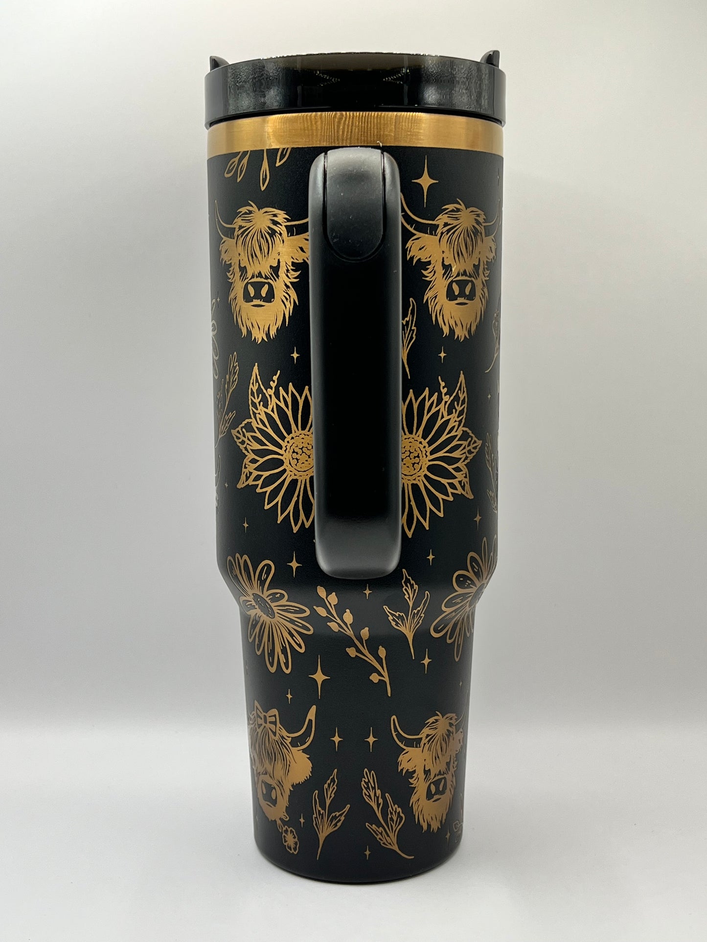 Highland Cows and Flowers 40 oz Tumbler Full Wrap Design