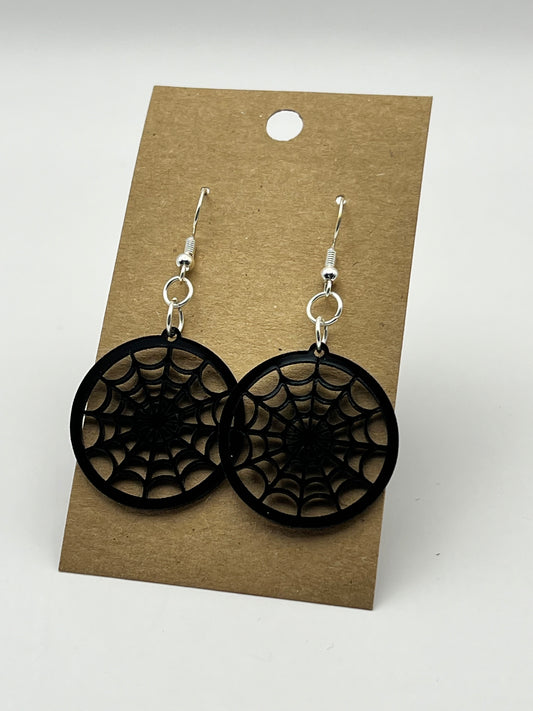 Small Round Cobweb Halloween Earrings