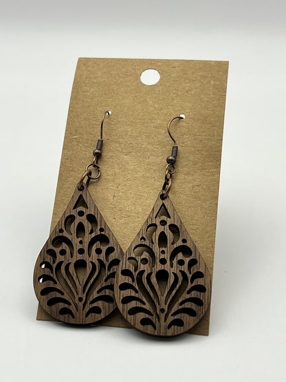 Teardrop Cut Wood Earrings