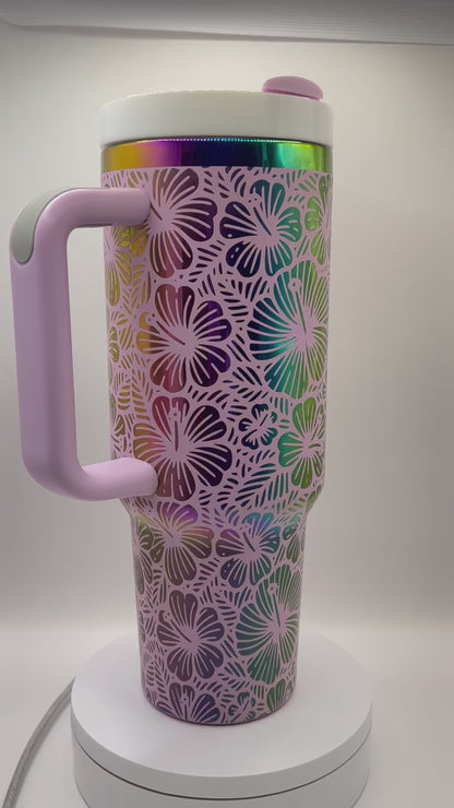 Pink Hibiscus 40 oz Tumbler Full Wrap Design